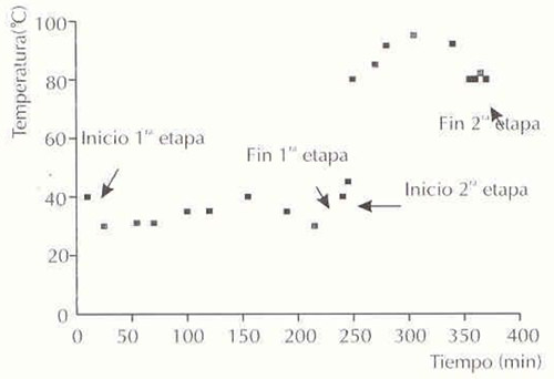 Figura 2 Curva de calentamiento característica del ahumador.