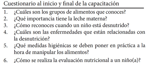 Cuadro 3. Cuestionario de evaluación de conocimientos.