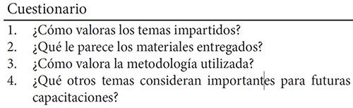 Cuadro 4. Cuestionario de evaluación de la intervención.