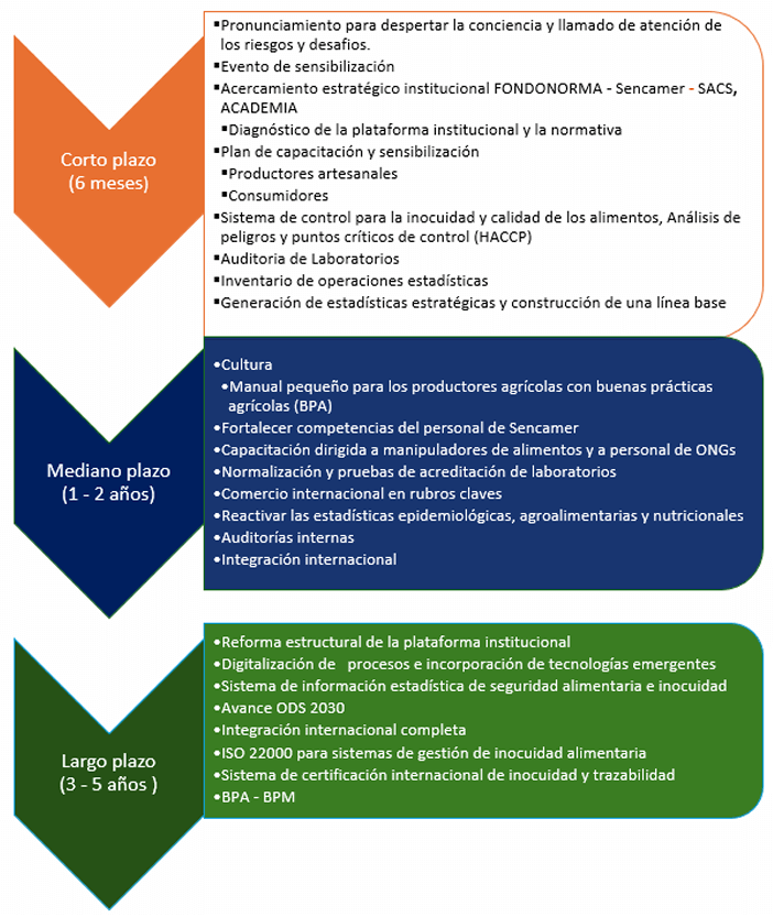 Figura 3. Medidas a corto, mediano y largo plazo propuestas por CISAN para la mejora de la inocuidad alimentaria en Venezuela.